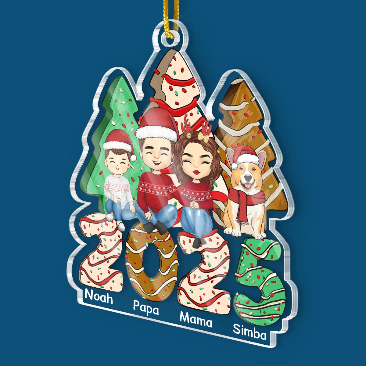2025 Familie - Personalisiertes Acrylornament Christbaumschmuck mit Eltern, Kinder und Haustiere