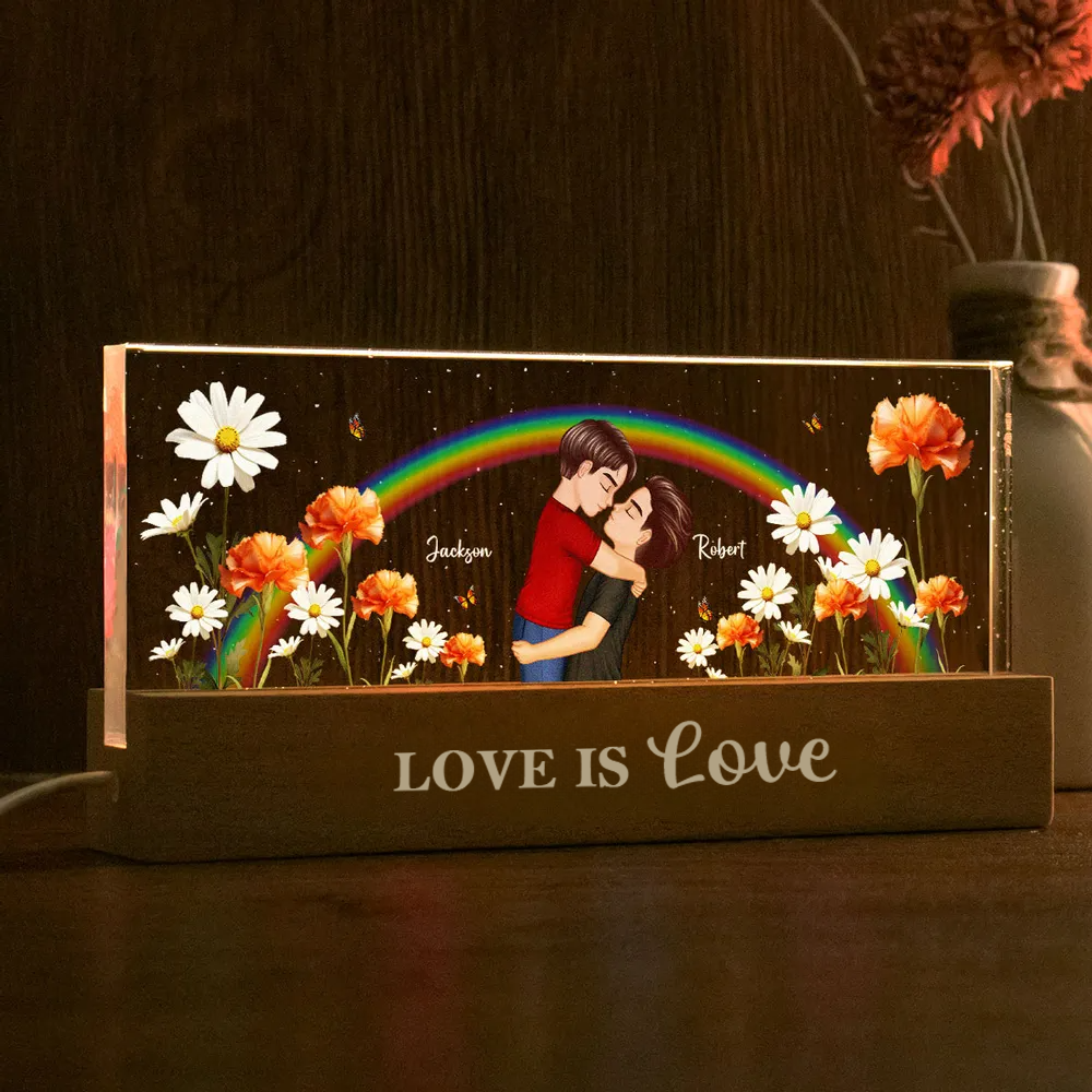 Regenbogen und Geburtsblumen-Personalisiertes LED Nachtlicht Geschenk für Paar LGBT