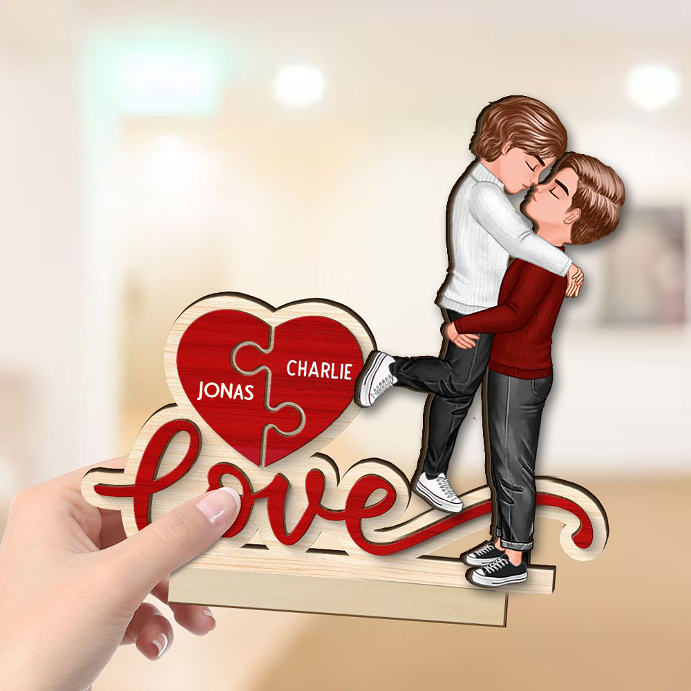 Love- Personalisierte Holztafel mit 2 Figuren und Namen Geschenk für Paar