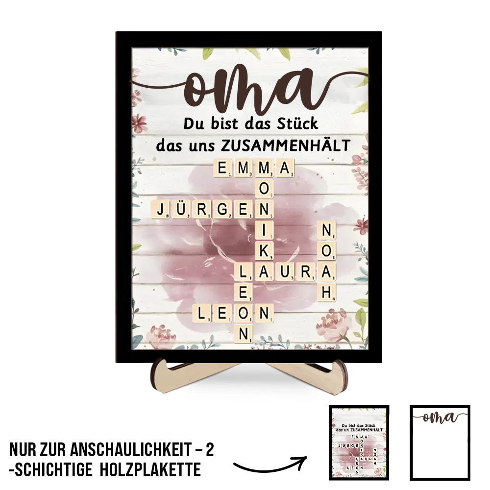 Personalisierte Holzplakette mit Kreuzworträtsel