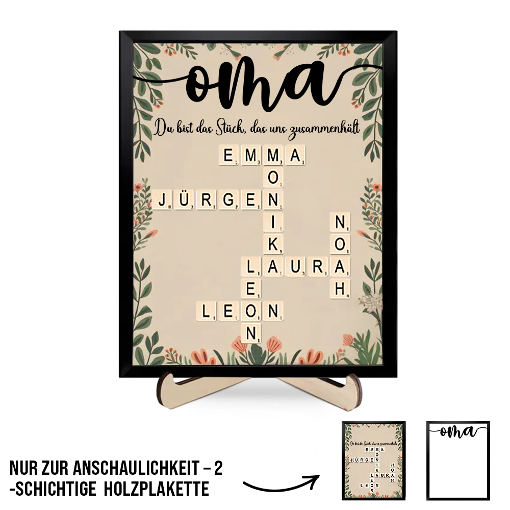 Personalisierte Holztafel mit Kreuzworträtsel Geschenk für Oma und Opa