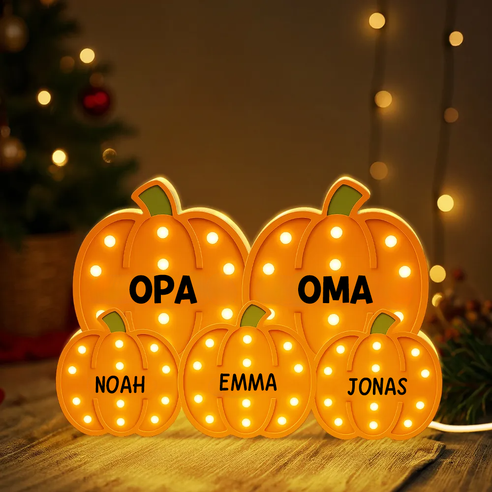 „Oma & Opa – Kürbisfeld mit Enkelkindern“ Personalisierte LED-Leuchtbox