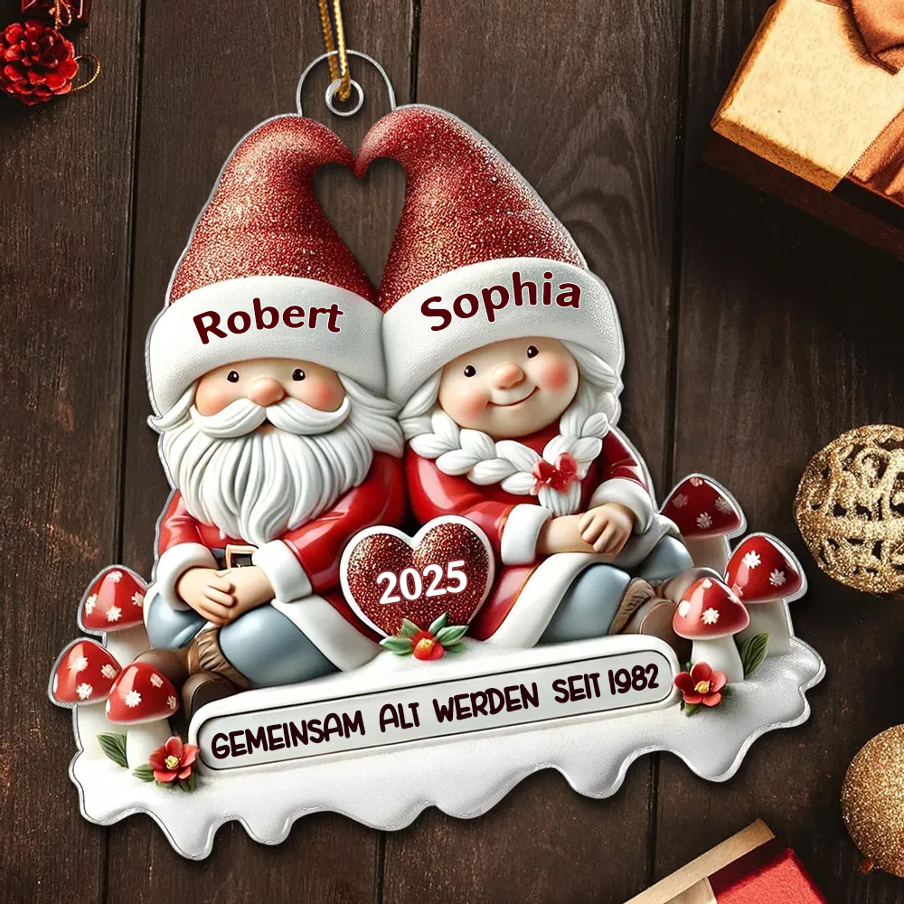 Flacher Acryl-Christbaumanhänger – „Wichtelpaar“ mit Namen personalisiert