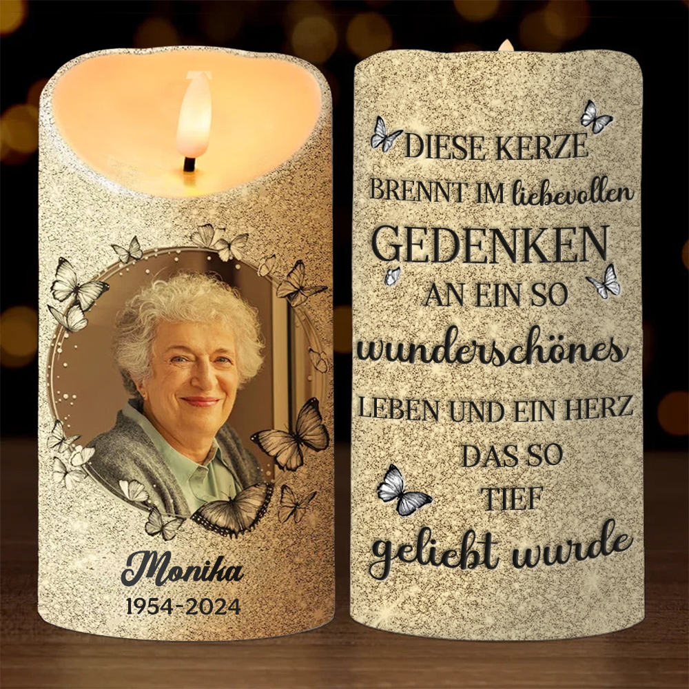 Personalisierte LED-Kerze Trauerkerze mit Schmetterlingen