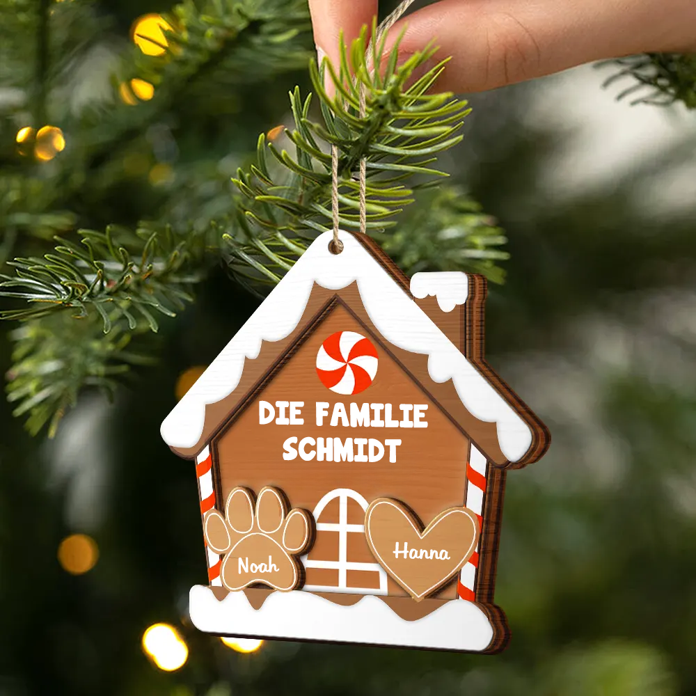 Lebkuchen-Keks-Familie – Personalisiertes 2-lagiges Holzornament Christbaumschmuck mit Namen