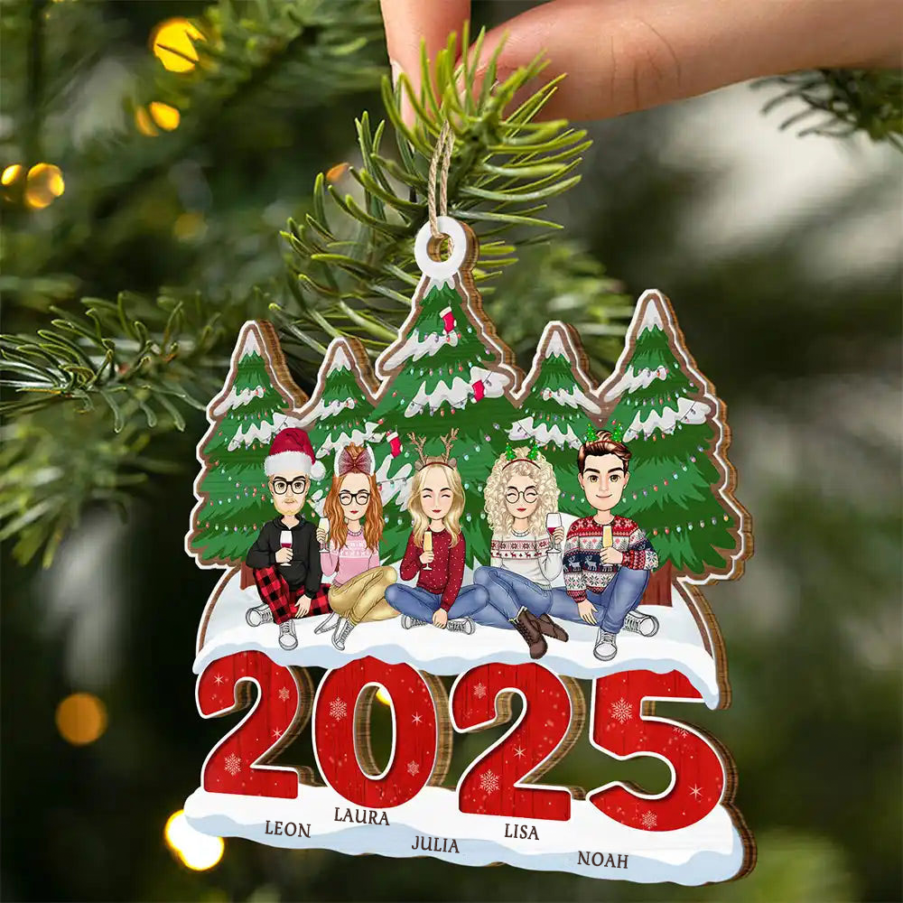 Personalisierter Holzanhänger Familie 2025 Christbaumschmuck mit Hund und Katze