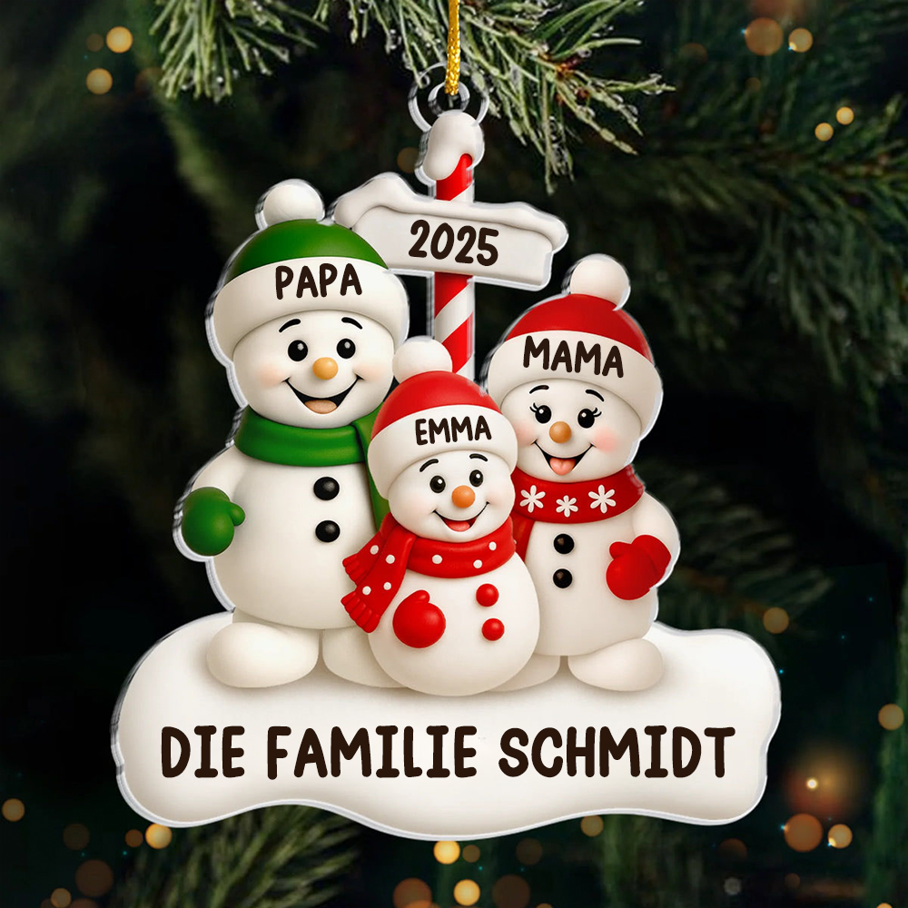Acrylanhänger mit Schneemannfamilie Personalisierter Christbaumschmuck mit Eltern und 1-4 Kinder