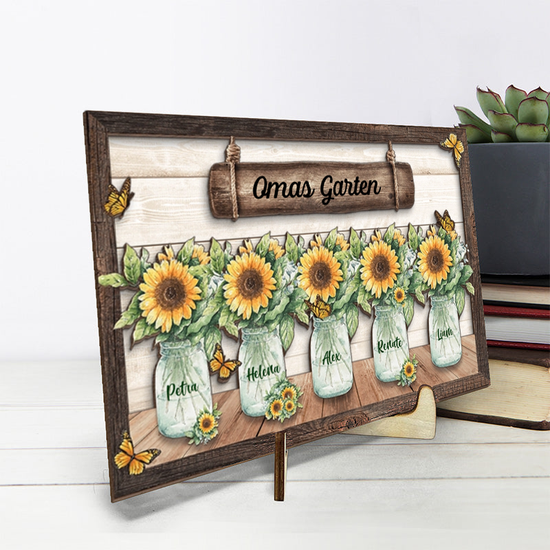 Personalisierte Holztafel mit Vasen für Oma und Mama