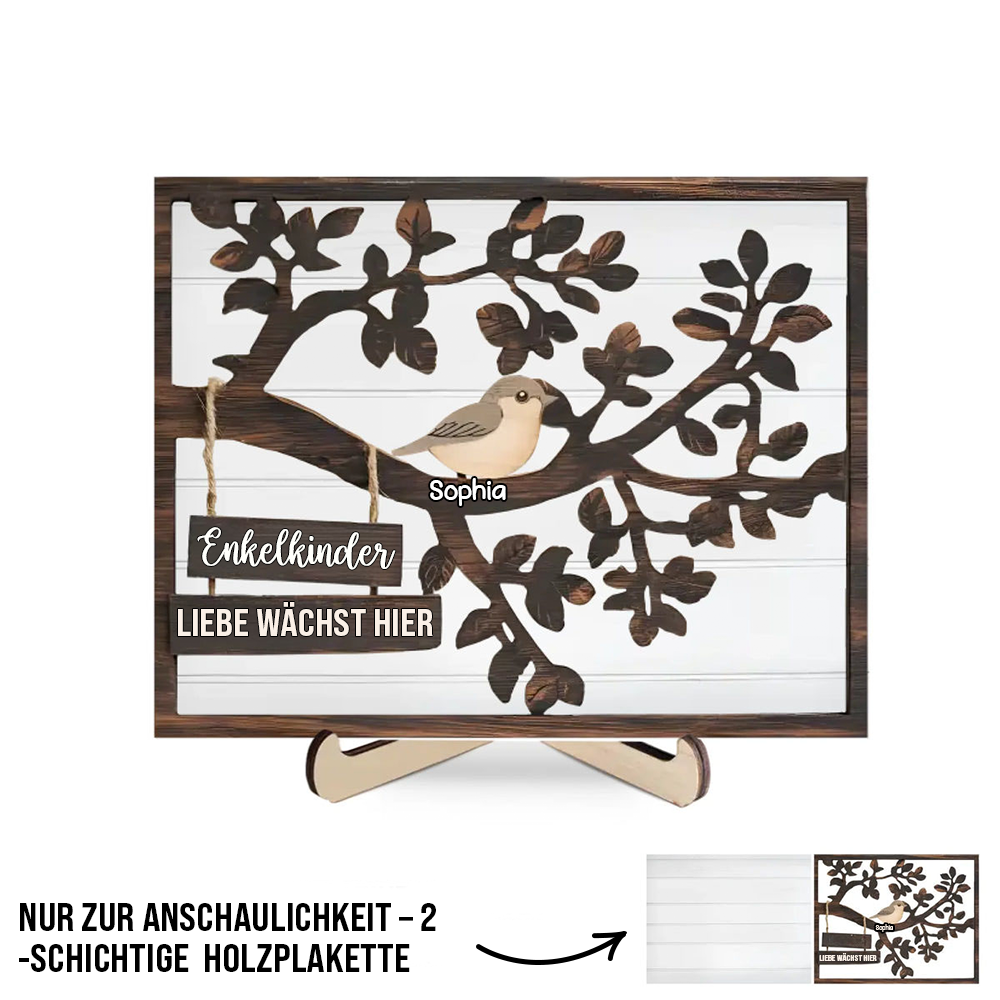 Personalisierte Holzplakette mit Baum und Vögeln Geschenk für Familie