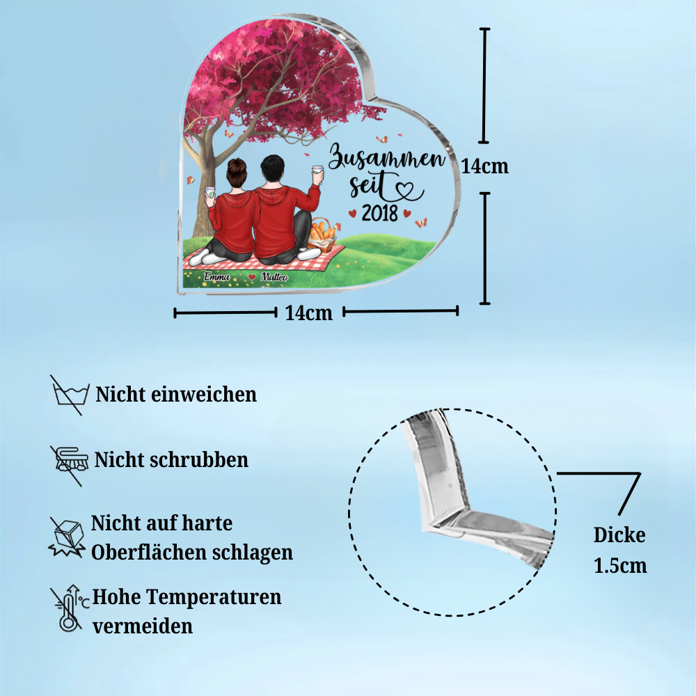 Zusammen Seit...Acrylherz mit Picknick-Thema Geschenk für Paar