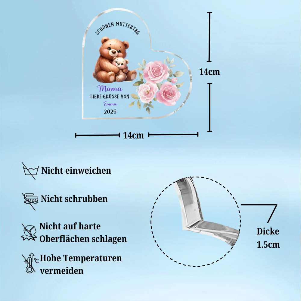 Tiermotiv-Personalisiertes Acrylherz Geschenk zum Muttertag