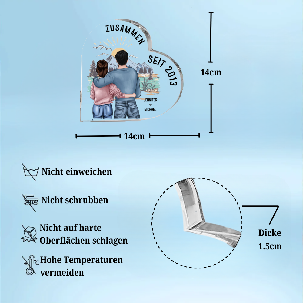 Acrylherz mit Paar und Namen "zusammen seit.." Geschenk für Paar