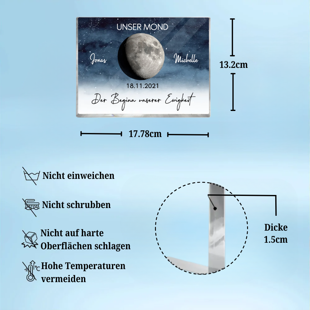 Unser Mond-Personalisierter Acrylblock mit Mondphase Geschenk für Paar