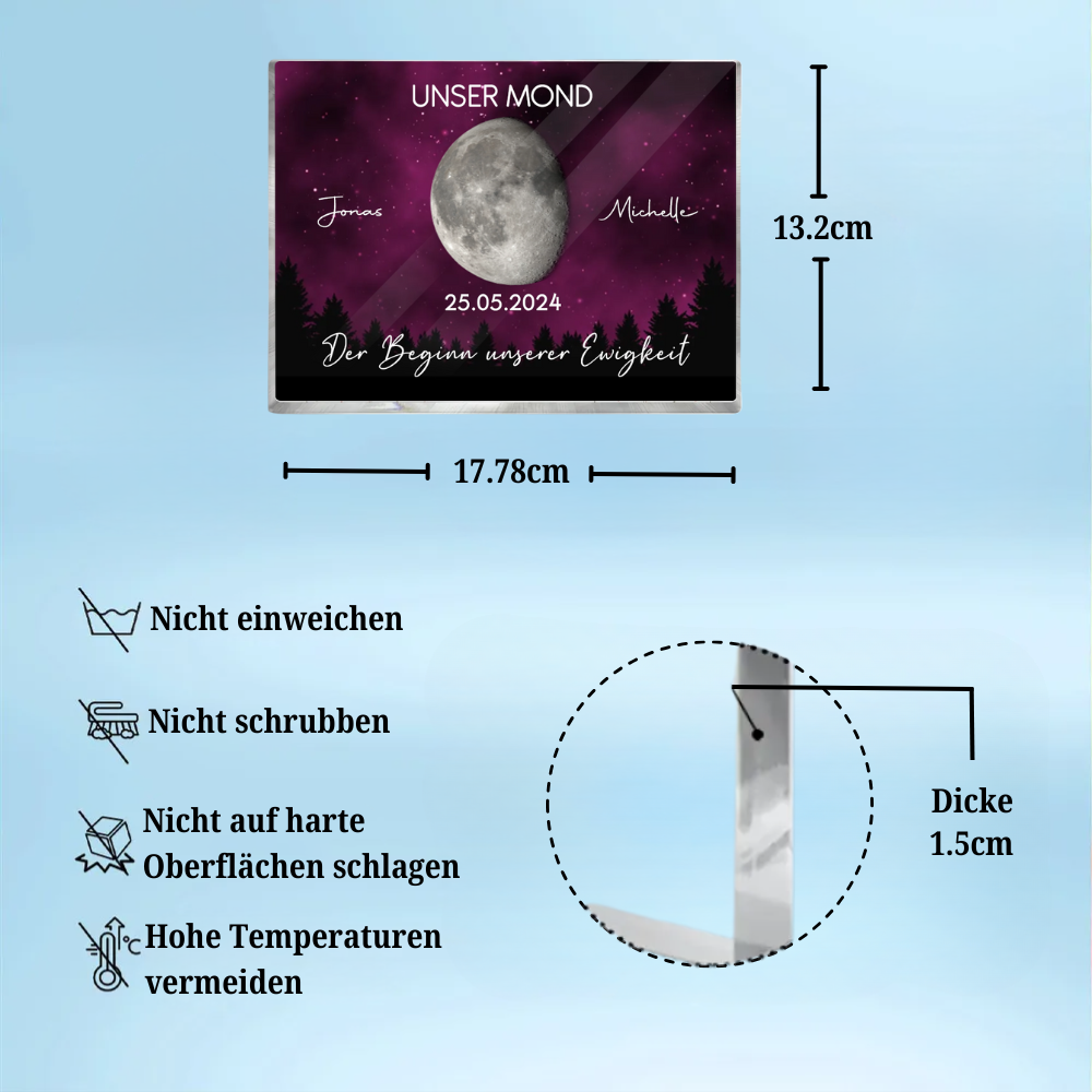 Unser Mond-Personalisierter Acrylblock mit Mondphasen und Text Geschenk für Paar