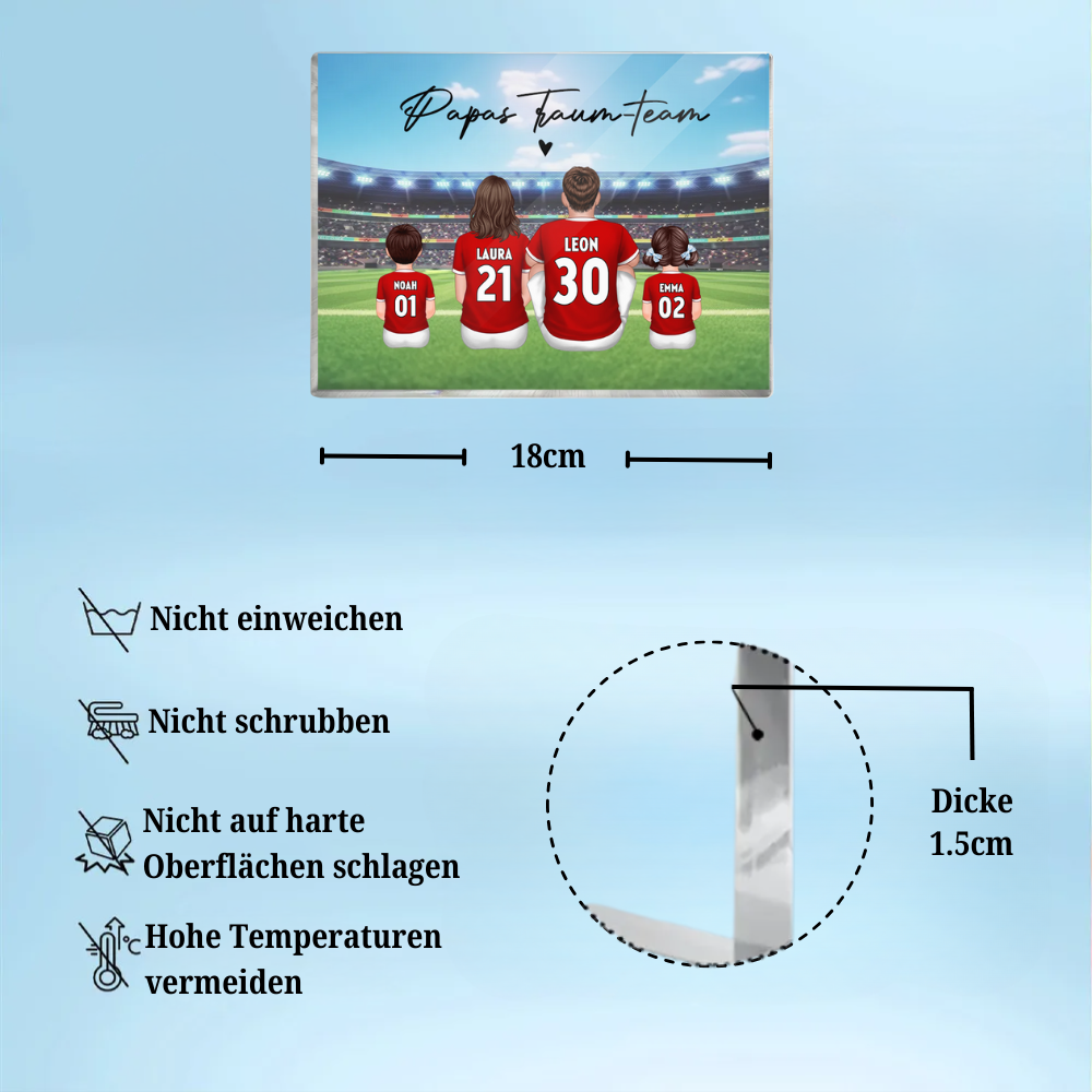 Acrylblock mit Fußballfamilie Geschenk für Papa und Fußballfans