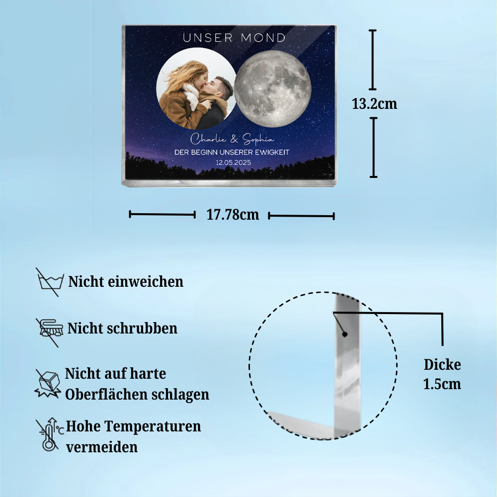 Unser Mond-Personaliserter Acrylblock mit Mondphase und Foto Geschenk für Paar