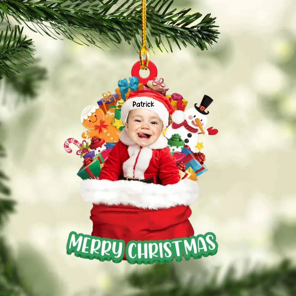 Baby Foto Weihnachtsmann Geschenke Weihnachtsschmuck mit Name Acylschmuck