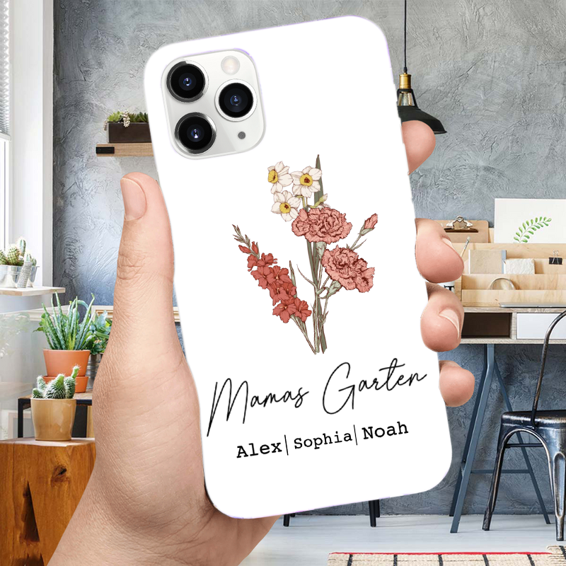 Geburtsblumenstrauß-Personalisierter Silikonhandyhülle für iPhone und Samsung Geschenk für Oma und Mama