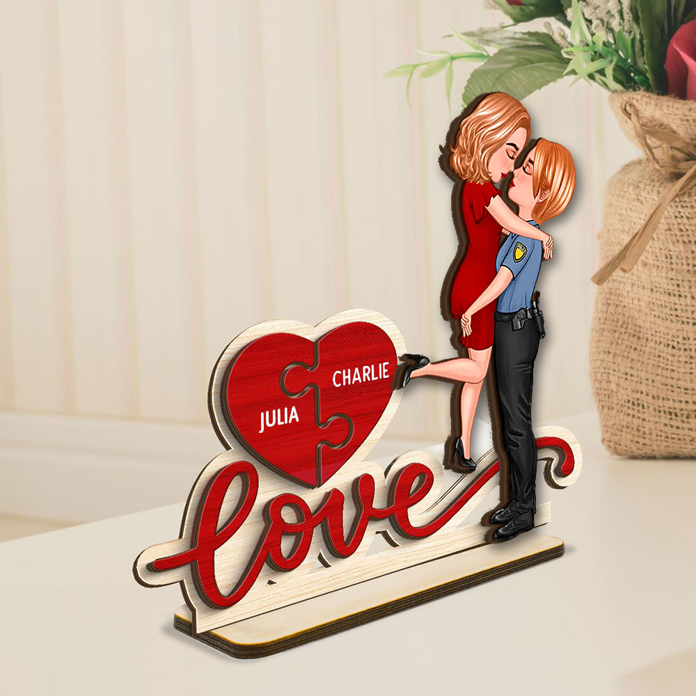 Love- Personalisierte Holztafel mit 2 Figuren und Namen Geschenk für Paar