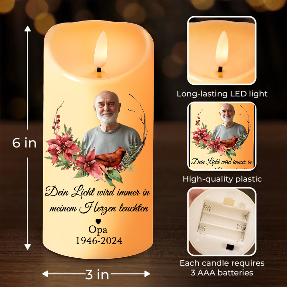 LED-Kerze mit Foto, Name und Datum personalisiert Trauerkerzen