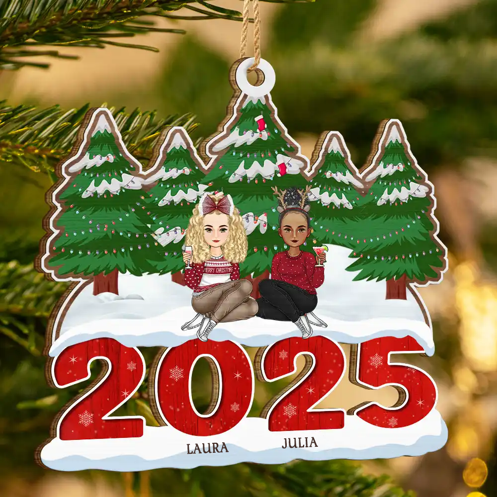 Personalisierter Holzanhänger Familie 2025 Christbaumschmuck mit Hund und Katze
