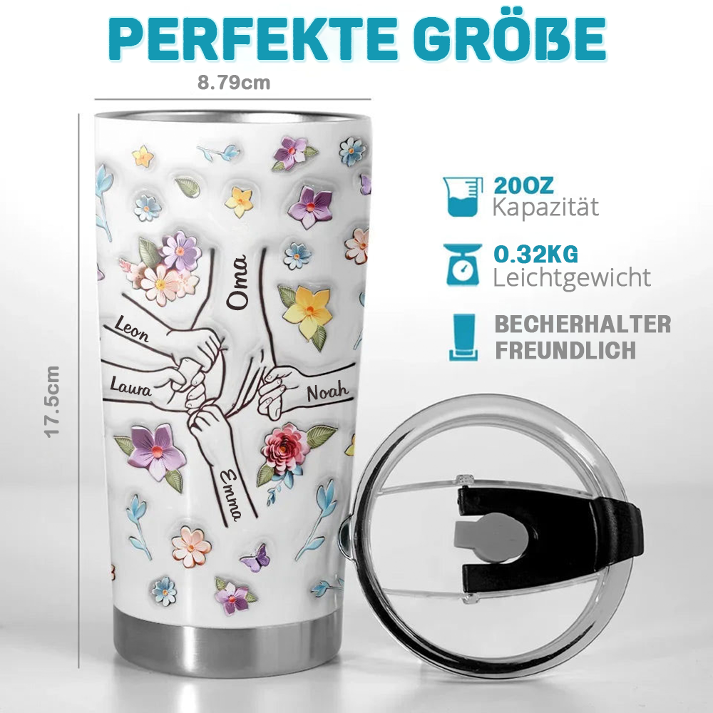 Hand in Hand-Personalisiertes Thermobecher mit Blumenmotiv Geschenk für Oma und Mama