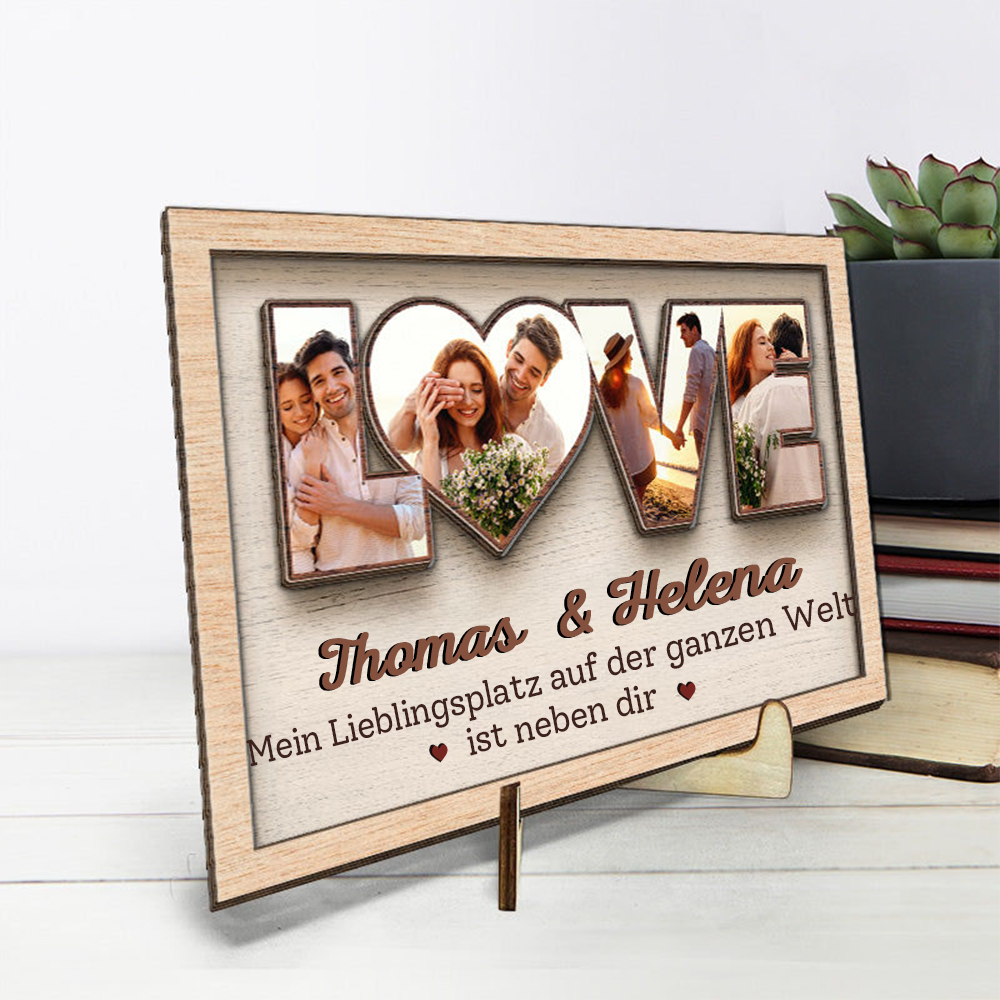 LOVE-Personalisierte Holzplakette mit Fotos für Liebespaar