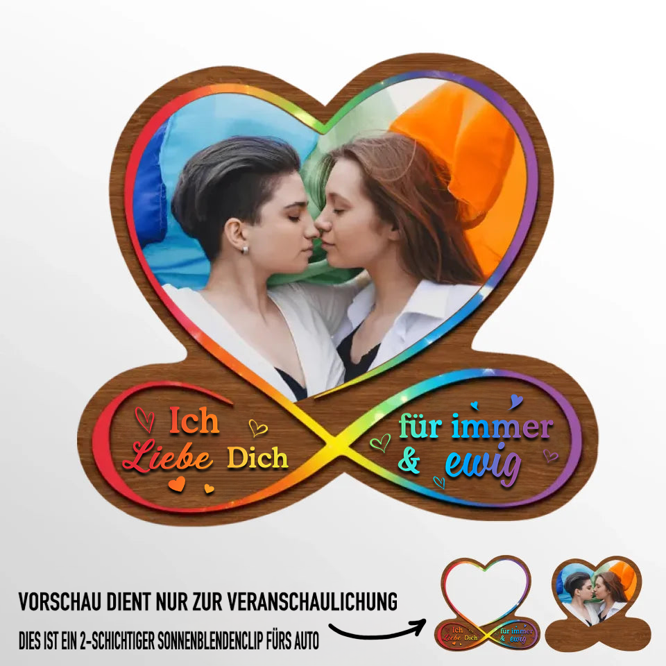 Regenbogen-Sonnenblendenclip mit Foto Geschenk für Paare LGBT