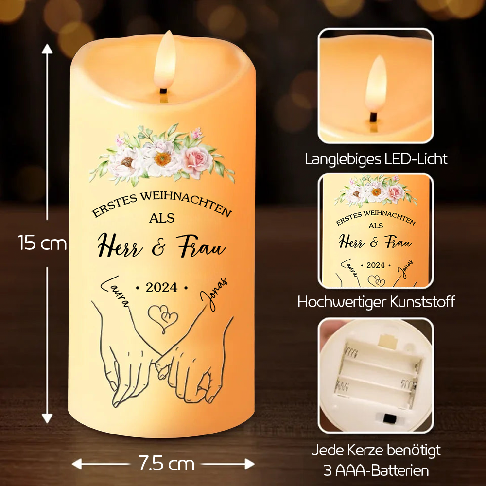 Erstes Weihnachtn - Personalisierte LED-Kerze mit Namen Geschenk für Paar