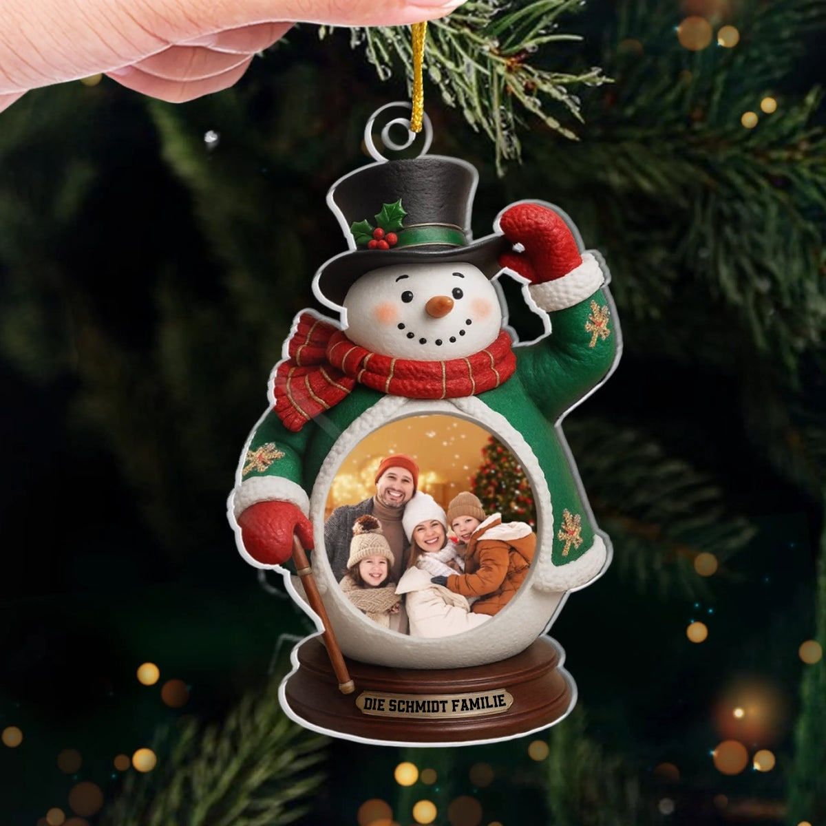 Personalisierter Christbaumschmuck mit Foto-Acryl-Foto-Ornament mit Schneemann