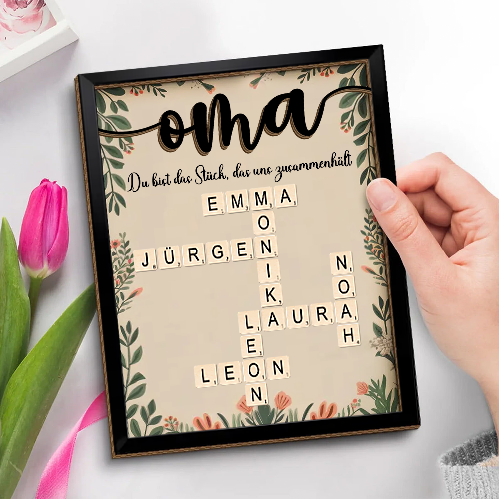 Personalisierte Holztafel mit Kreuzworträtsel Geschenk für Oma und Opa