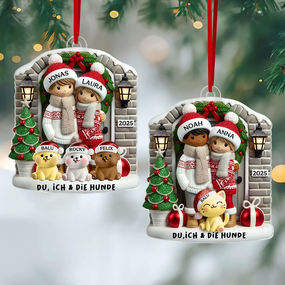 Personalisiertes Weihnachtsornament für Paar mit optionalem Haustier Hund Katze
