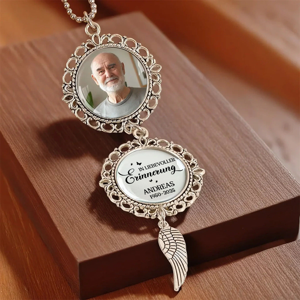 In liebevoller Erinnerung... Metal-Anhänger mit Foto Trauergeschenk