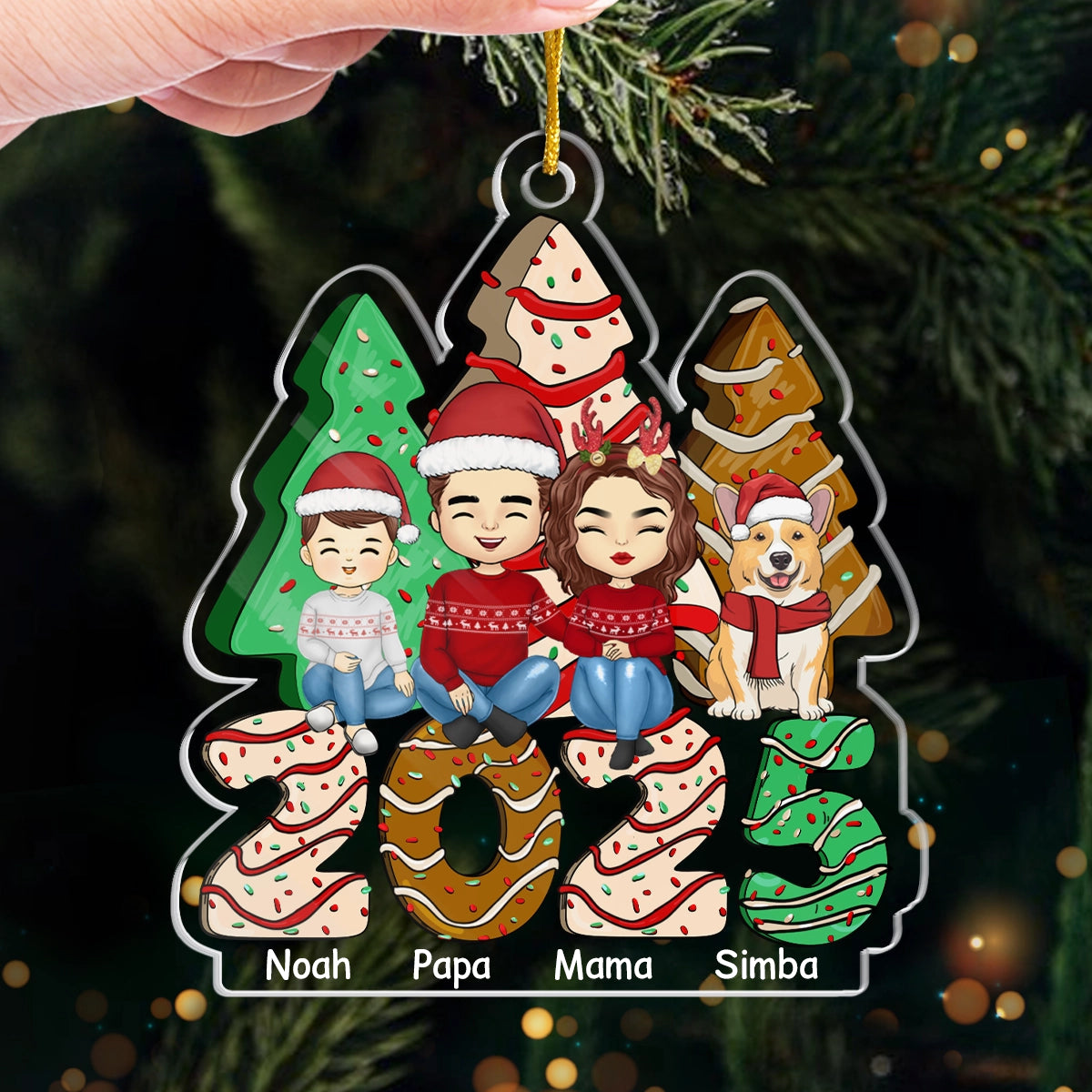 2025 Familie - Personalisiertes Acrylornament Christbaumschmuck mit Eltern, Kinder und Haustiere