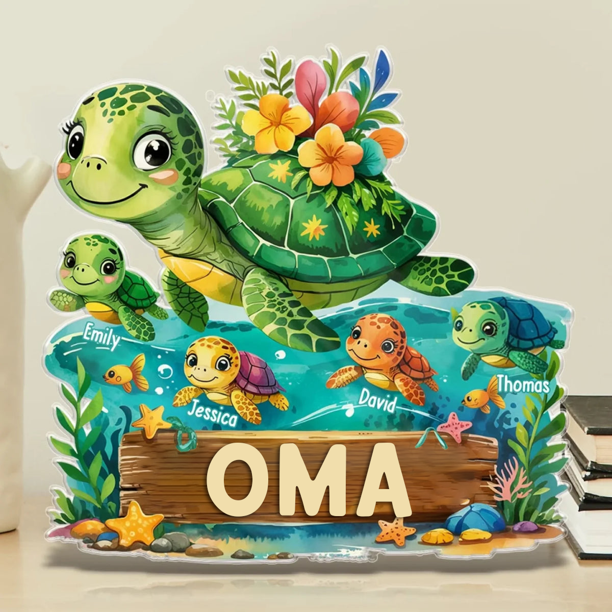Personalisierte Acryltafel mit Schildkröten Geschenk für Oma