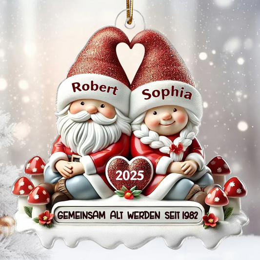 Flacher Acryl-Christbaumanhänger – „Wichtelpaar“ mit Namen personalisiert