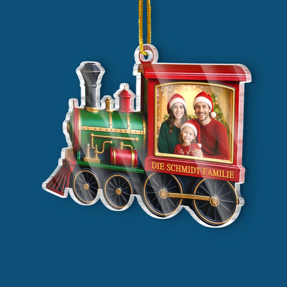 Acryl-Foto-Ornament Personalisierter Christbaumschmuck mit Weihnachtszug für Familie