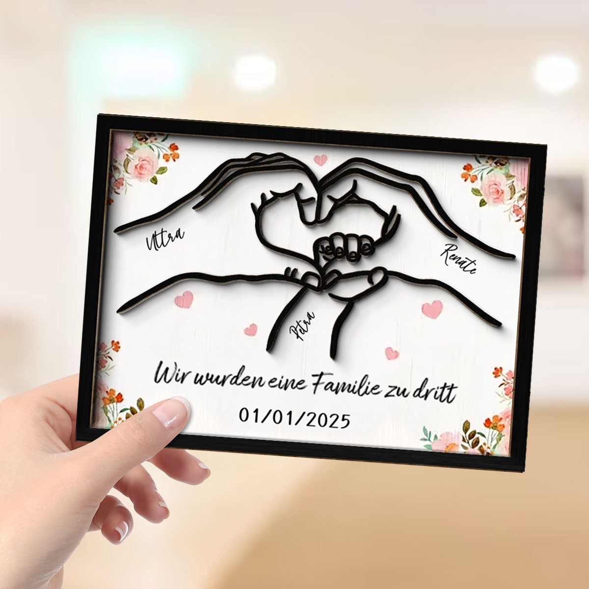 Familie zu Dritt-Personalisierte Holztafel