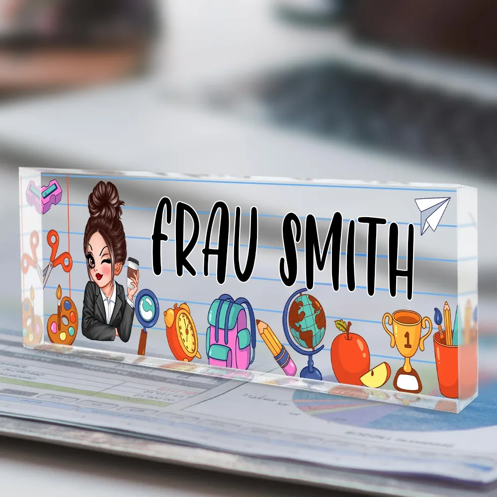 Personalisierte Acryl-Namensplatte – Für Lehrerinnen mit Schulmotiv