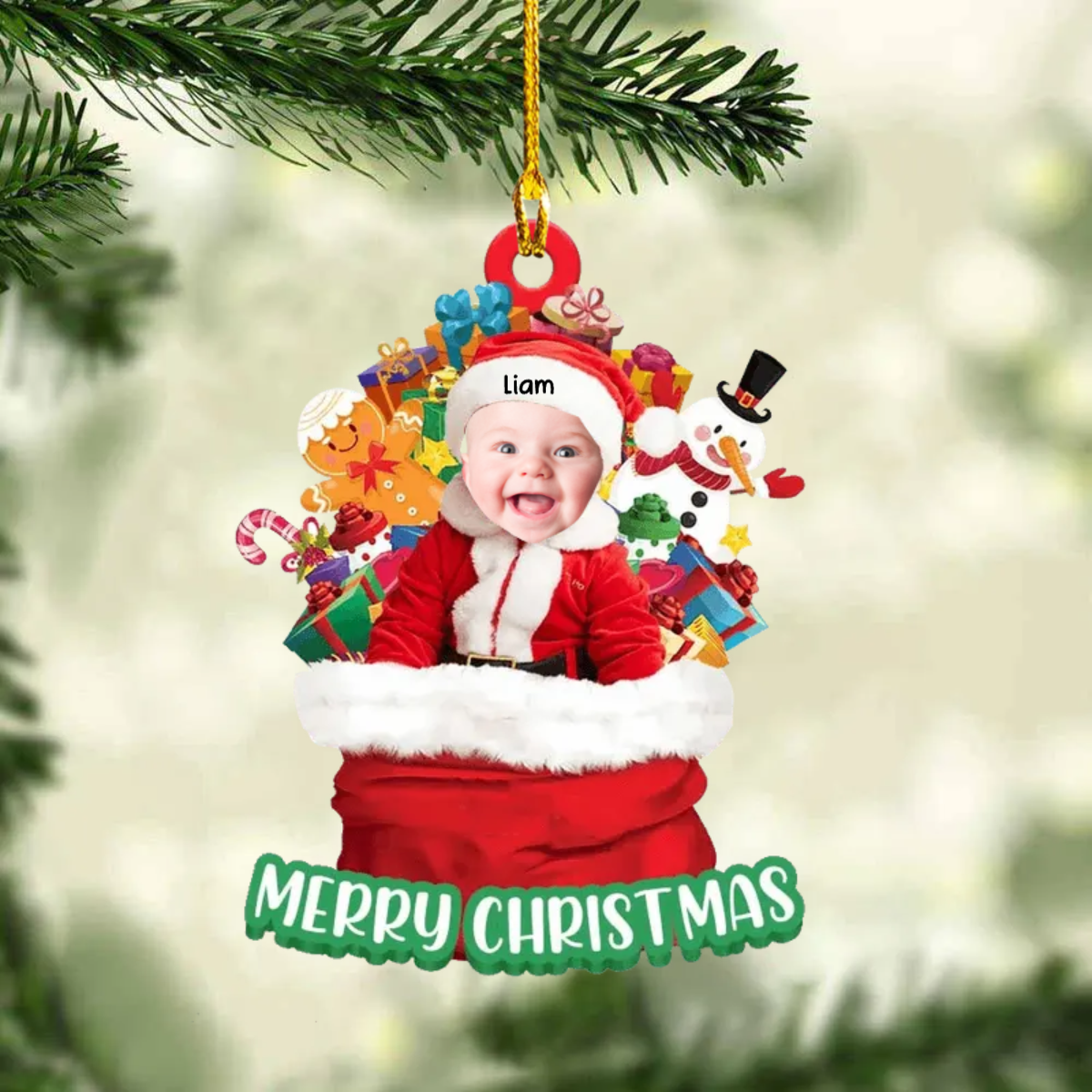 Baby Foto Weihnachtsmann Geschenke Weihnachtsschmuck mit Name Acylschmuck