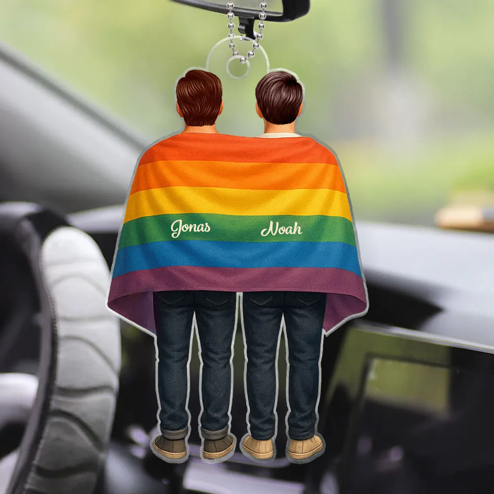Acrylanhänger mit Regenbogenfahne und Namen Geschenk für LGBT-Paar