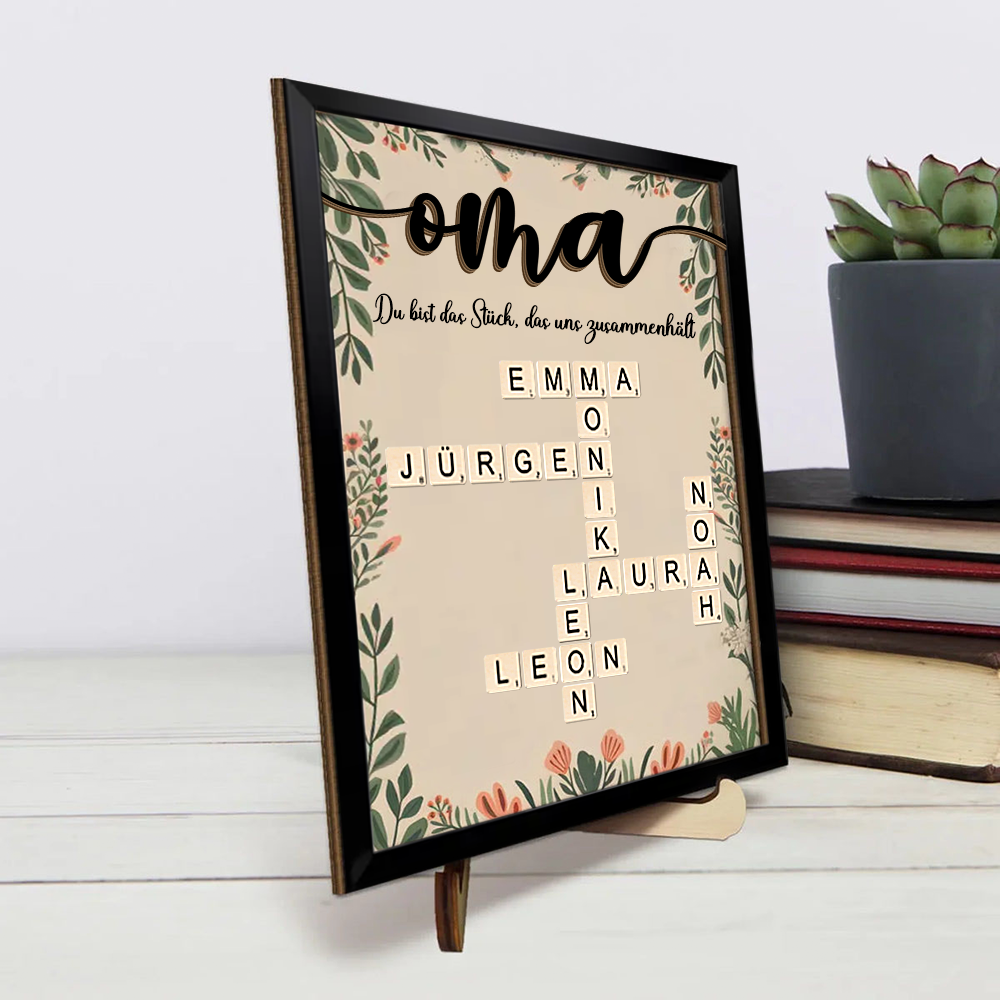 Personalisierte Holztafel mit Kreuzworträtsel Geschenk für Oma und Opa