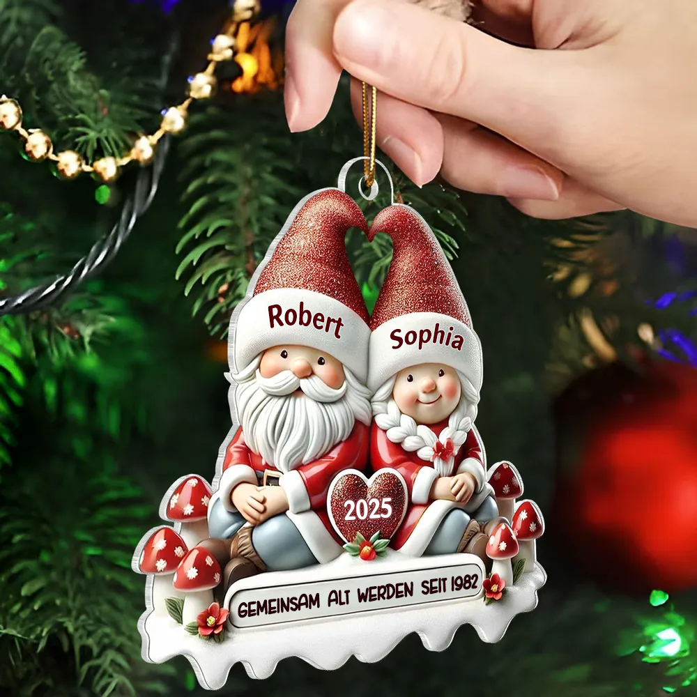 Flacher Acryl-Christbaumanhänger – „Wichtelpaar“ mit Namen personalisiert