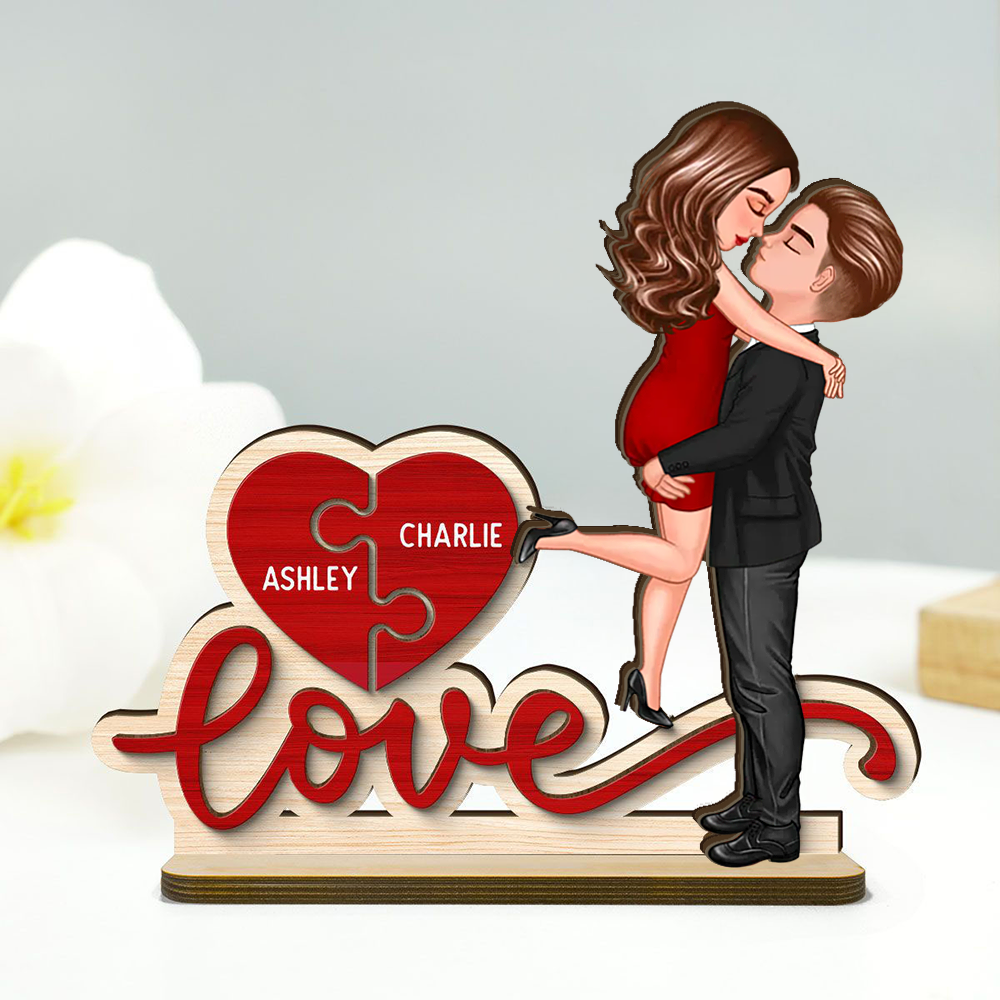 Love- Personalisierte Holztafel mit 2 Figuren und Namen Geschenk für Paar
