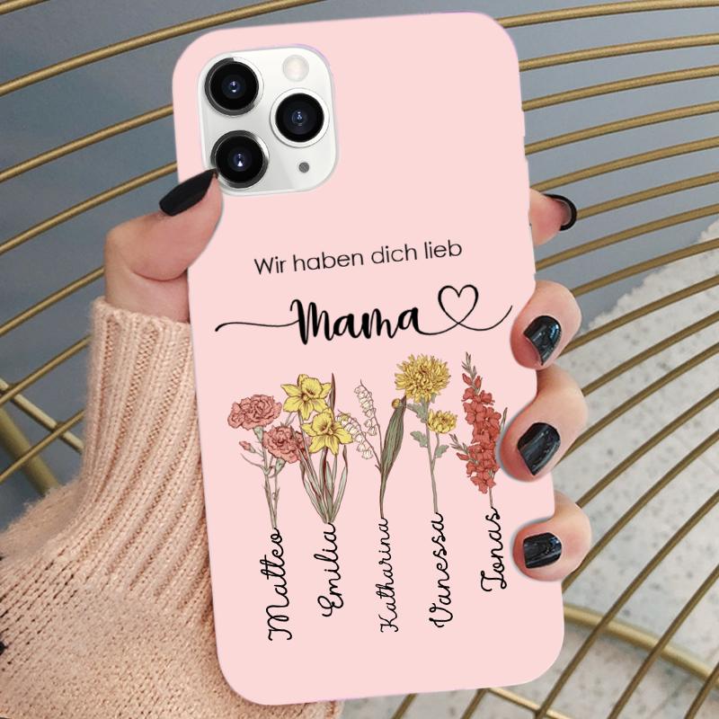 Geburtsblumen - Personalisierter Silikonhandyhülle für iPhone und Samsung Geschenk für Oma und Mama