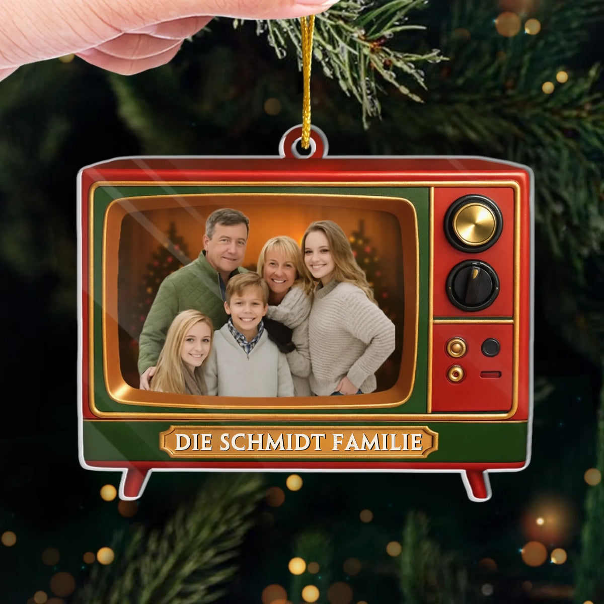 Acryl-Foto-Ornament Personalisierter Christbaumschmuck mit Fernseher