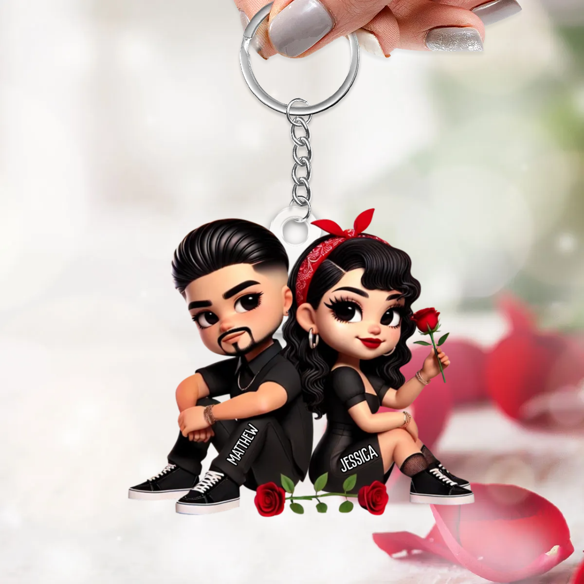 Pärchen mit Rosen-Personalisierter Acryl-Schlüsselanhänger Geschenk für Paar