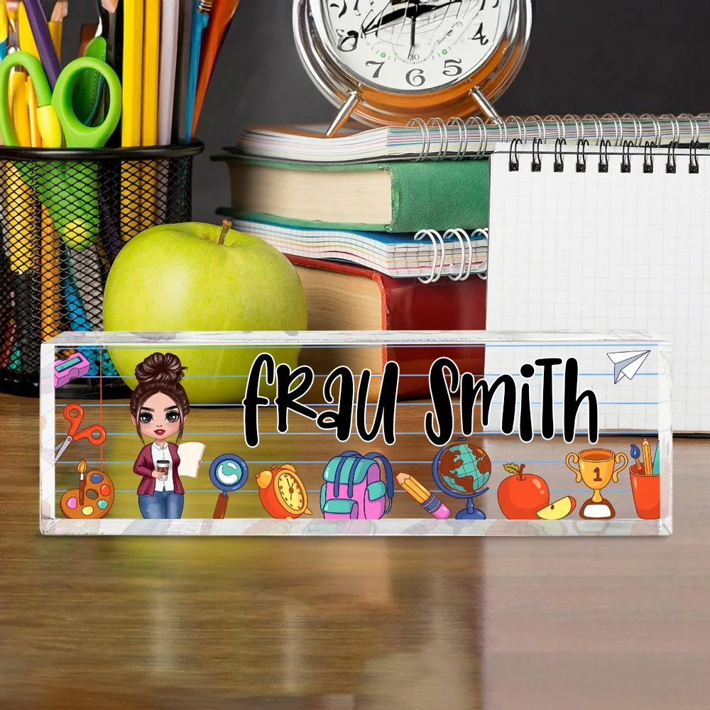 Personalisierte Acryl-Schreibtischplatte – Schulmotive für Lehrerinnen