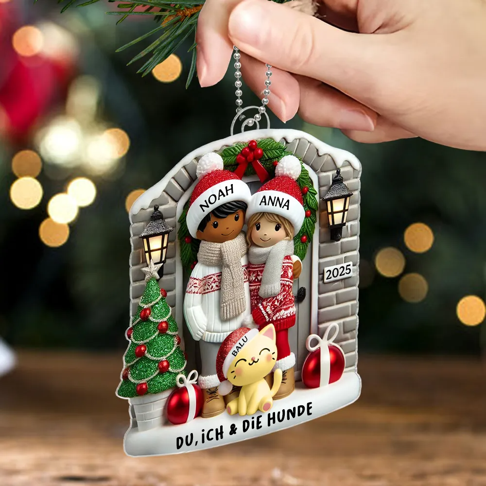 Personalisiertes Weihnachtsornament für Paar mit optionalem Haustier Hund Katze