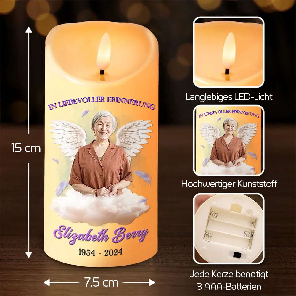 Personalisierte LED-Kerze Trauerkerze mit Foto - in liebevoller Erinnerung
